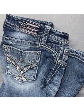 Miss Me Bootcut Jeans - Betsy Paisley-  Womens 32 - American Flag Series "33x33"
